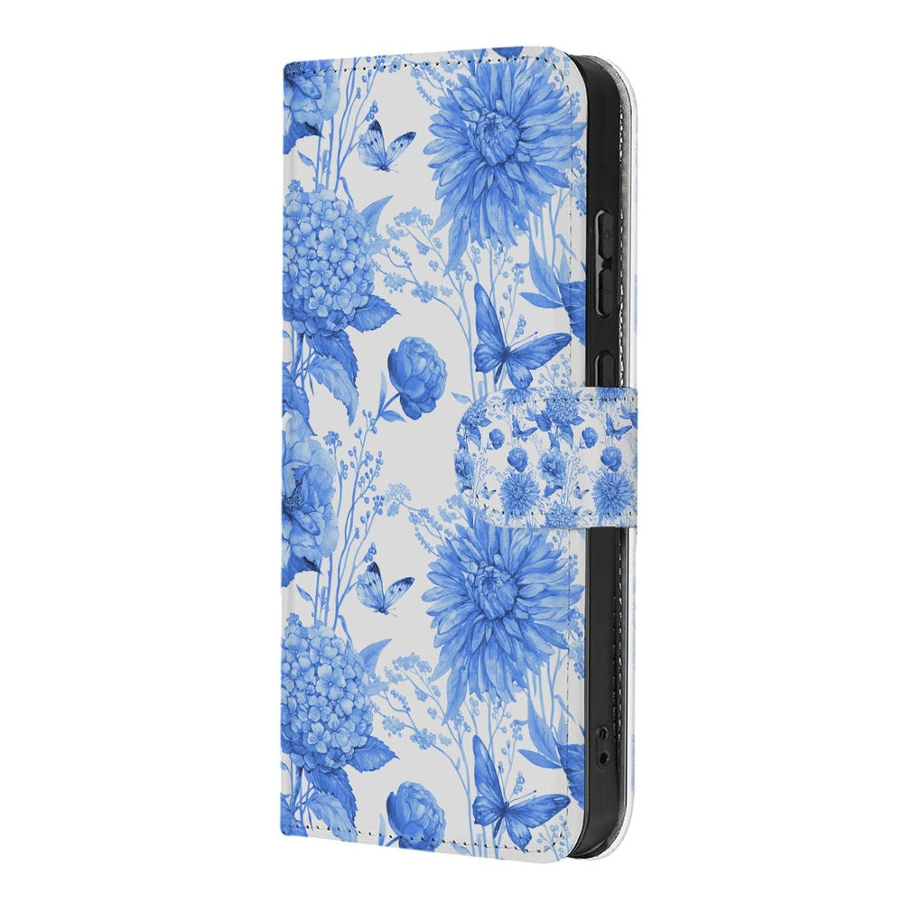 Samsung Galaxy S26 Book Case Blauw Bloemen Vooraanzicht.