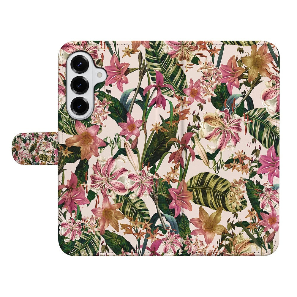 Samsung Galaxy S26 Bookcase Paars Wit Bloemen bloemenprint vooraanzicht.
