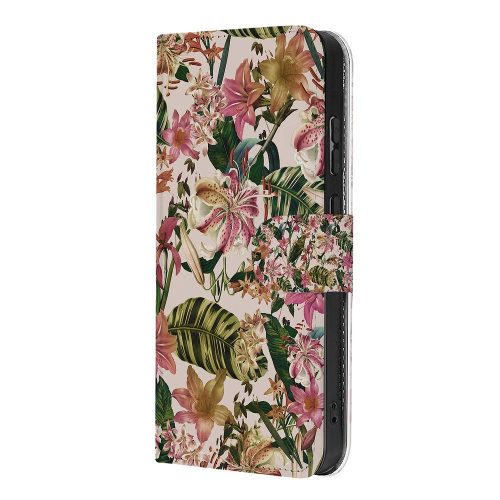 Samsung Galaxy S26 Bookcase Paars Wit Bloemen Zijaanzicht.