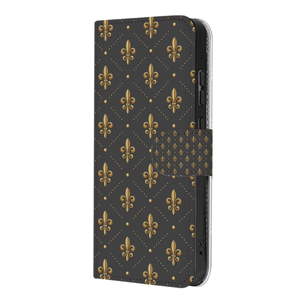 Book Case Samsung Galaxy S26 Franse Lelie Bruin Goud vooraanzicht.
