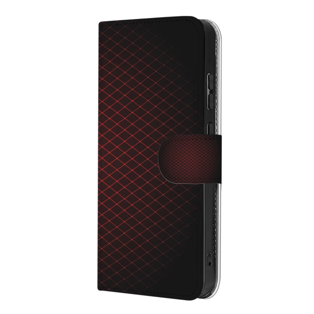 Samsung Galaxy S26 Hoesje Book Case Hoesje Geruit Rood Book Case geruit patroon zwart rood zijaanzicht.