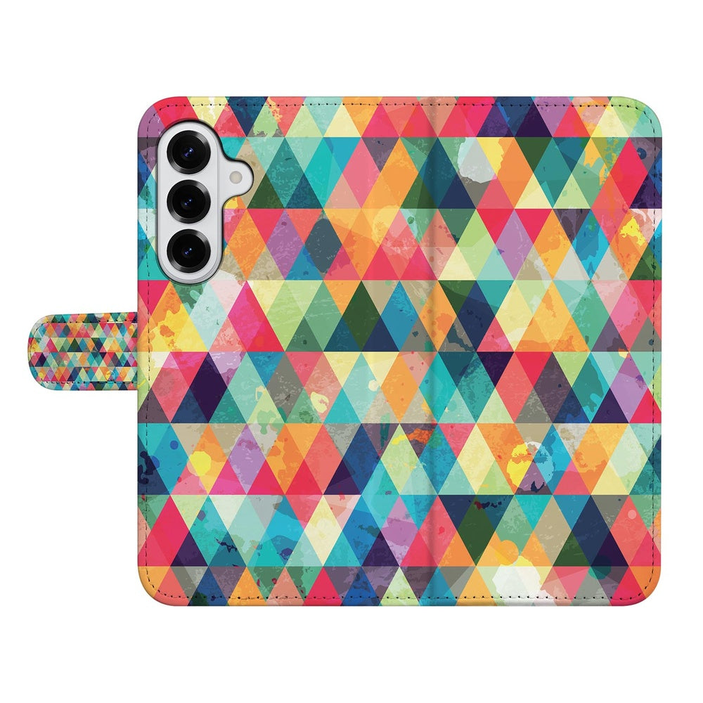 Samsung Galaxy S26 Telefoonhoesje Geruit kleurige driehoekige patroon vooraanzicht.