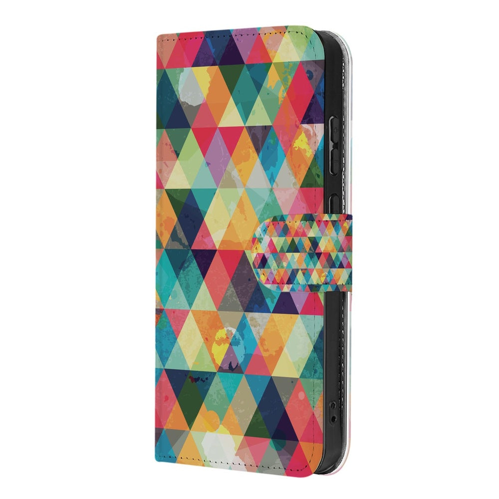 Samsung Galaxy S26 Telefoonhoesje Geruit met kleurrijk driehoekig patroon aan de voorkant.