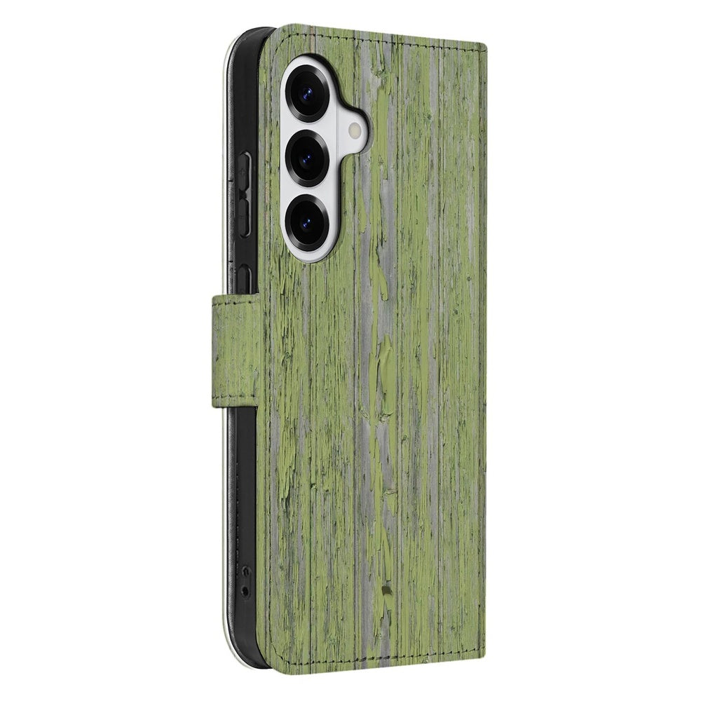 Bookcase Samsung Galaxy S26 Groen Houtnerf Groen Houtnerf Aanzicht.