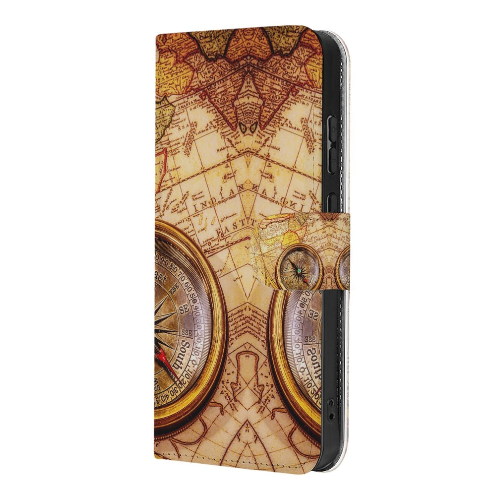 Samsung Galaxy S26 Book Case Hoesje Kompas met kompasdesign en wereldkaart, perfect voor dagelijks gebruik.