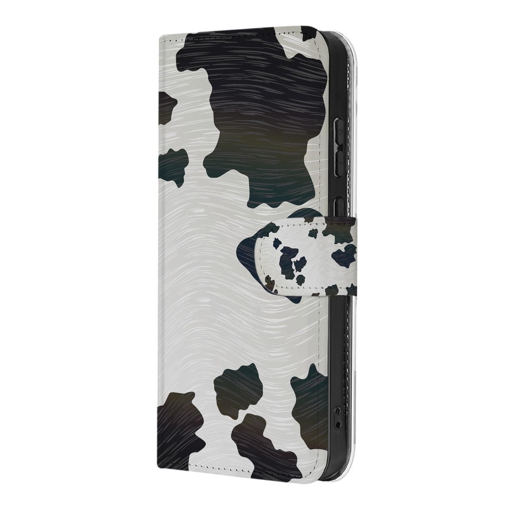 Samsung Galaxy S26 Book Case Hoesje Koeienvlekken met zwart-witte koeienvlekken design.