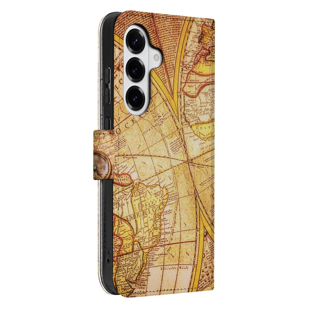 Samsung Galaxy S26 Book Case Hoesje Kompas met vintage kaartdesign voor stijlvolle bescherming.