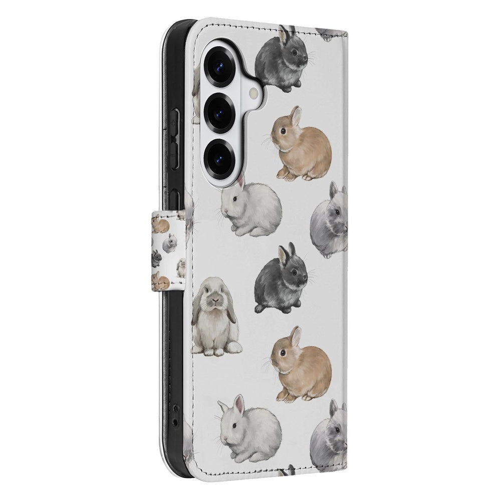 Samsung Galaxy S26 Telefoonhoesje Met Pasjes Konijntjes met schattige konijntjesprints en praktische portemonnee-functionaliteit