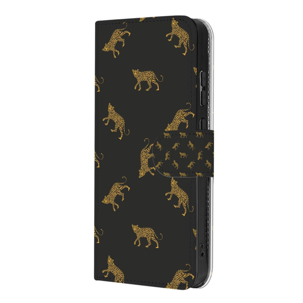 Telefoonhoesje Samsung Galaxy S26 Luipaardprint met gouden luipaardprint op zwart