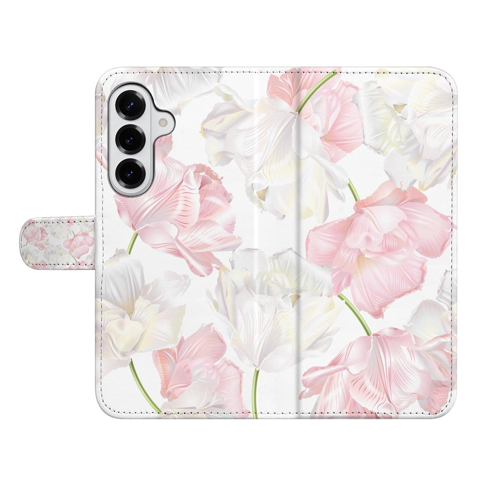 Samsung Galaxy S26 Book Case Hoesje Lovely Flowers Roze Wit met pastelroze en witte bloemenprint