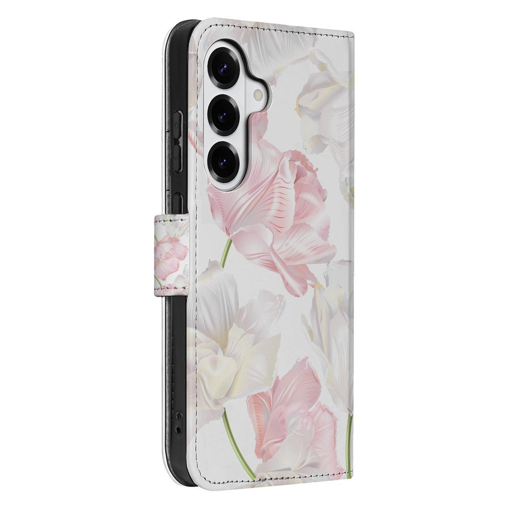 Samsung Galaxy S26 Book Case Hoesje Lovely Flowers Roze Wit met een elegant bloemmotief.