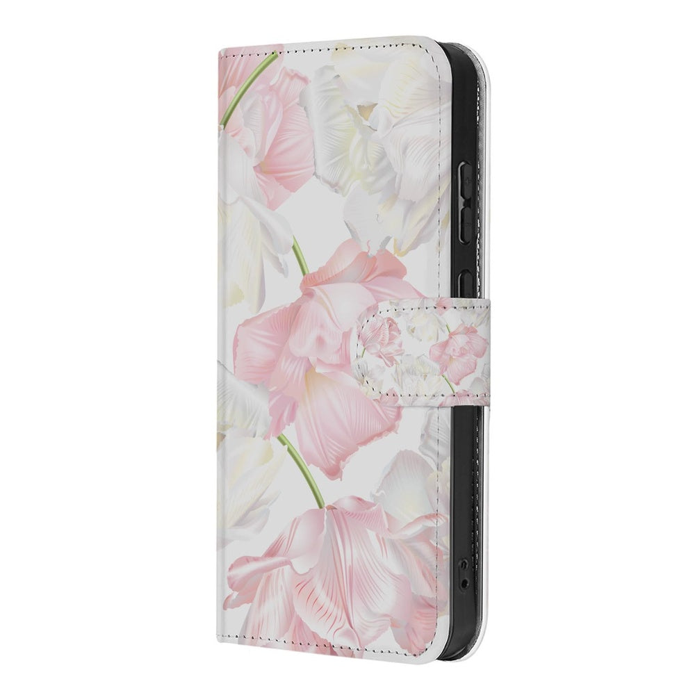 Samsung Galaxy S26 Book Case Hoesje Lovely Flowers Roze Wit met pastelroze en witte bloemen op een elegante achtergrond.