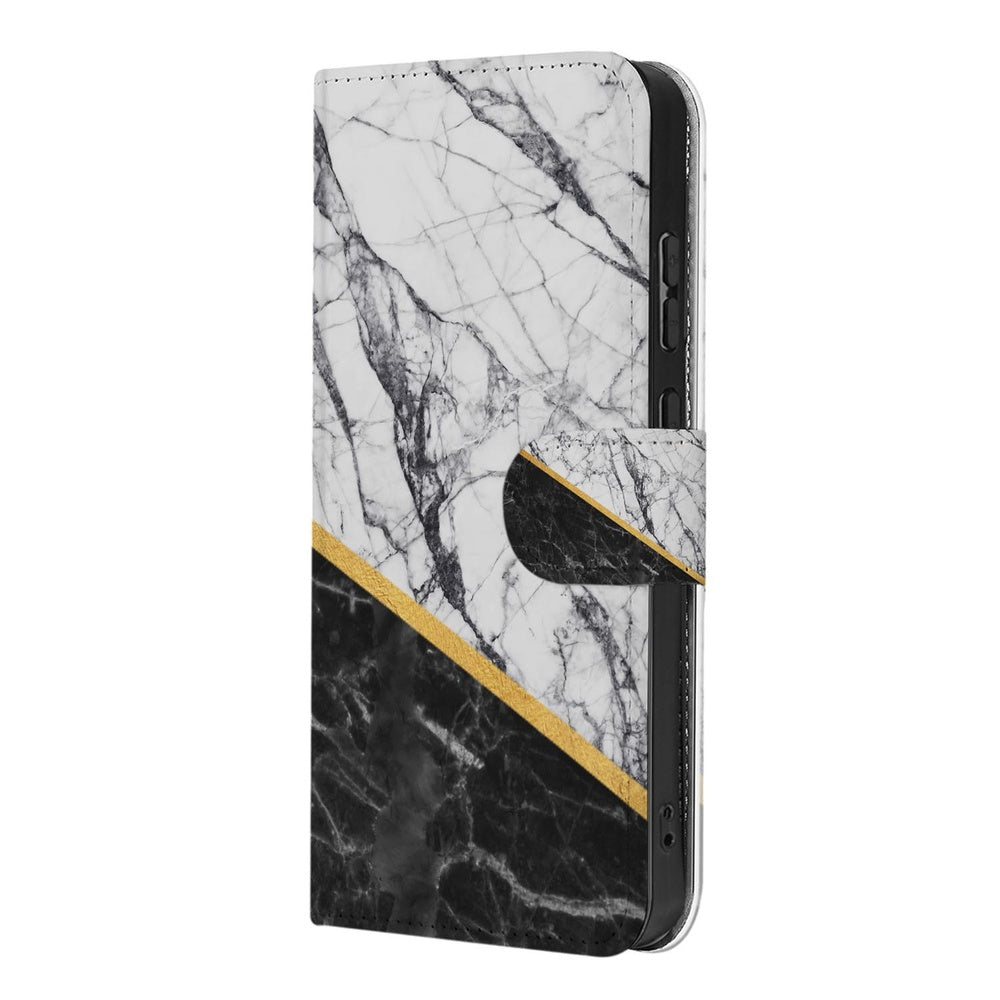 Samsung Galaxy S26 Bookcase Marmer Wit Zwart Gouden Lijn met luxe marmerlook en gouden lijn