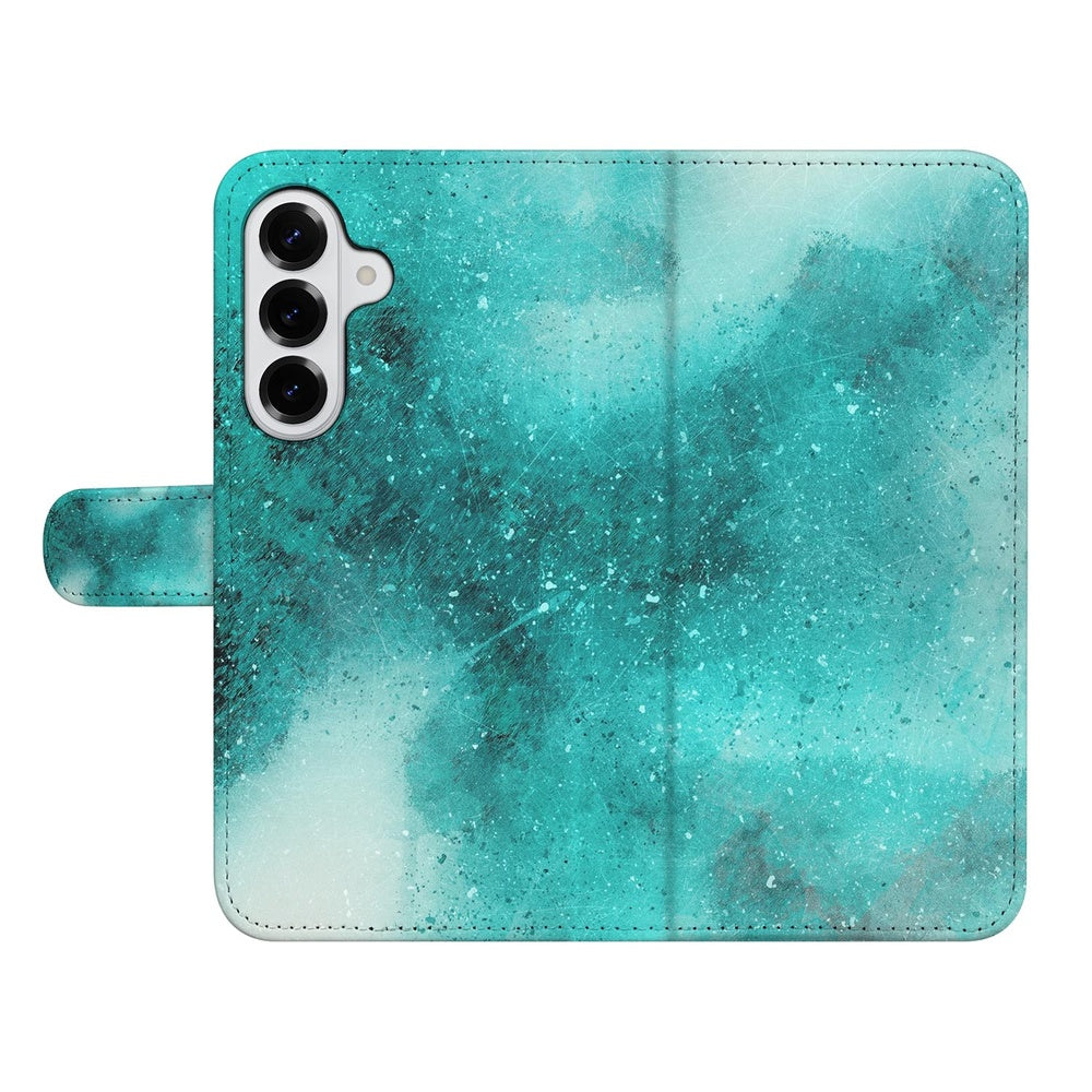Samsung Galaxy S26 Bookcase Painting Blue achterkant turquoise watercolor design.