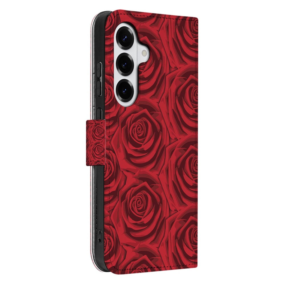 Samsung Galaxy S26 Telefoonhoesje Red Roses bloem patroon zijkant.