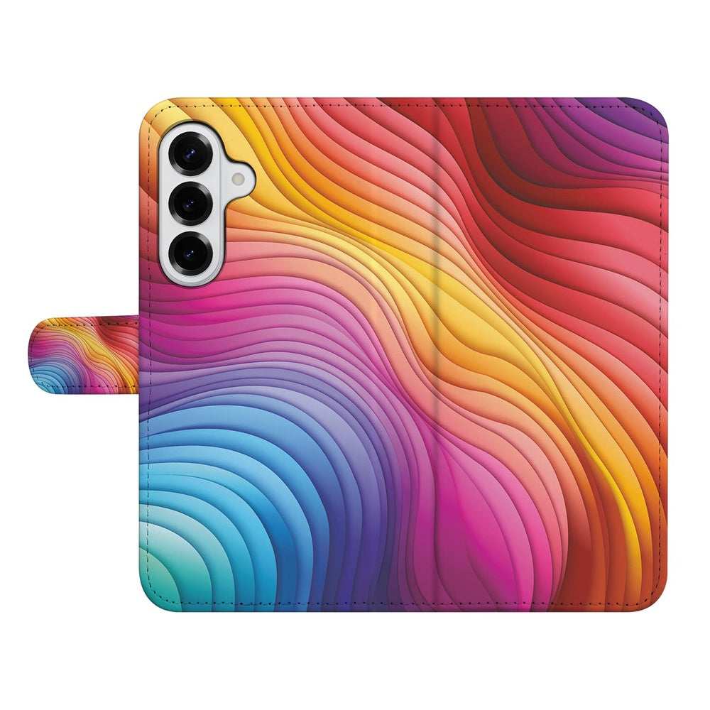 Samsung Galaxy S26 Plus Book Case Regenboog golfvormige print vooraanzicht.