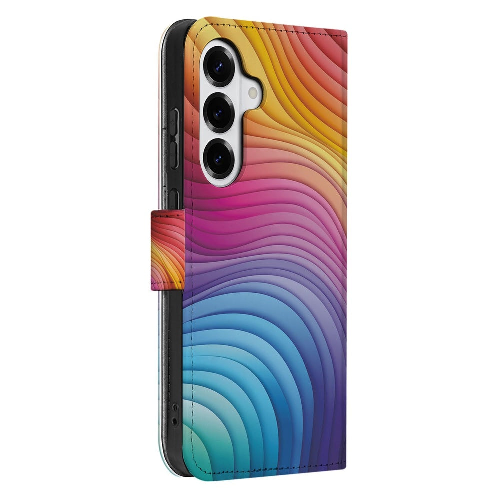 Samsung Galaxy S26 Plus Book Case Regenboog Golvende regenboogprint Vooraanzicht.