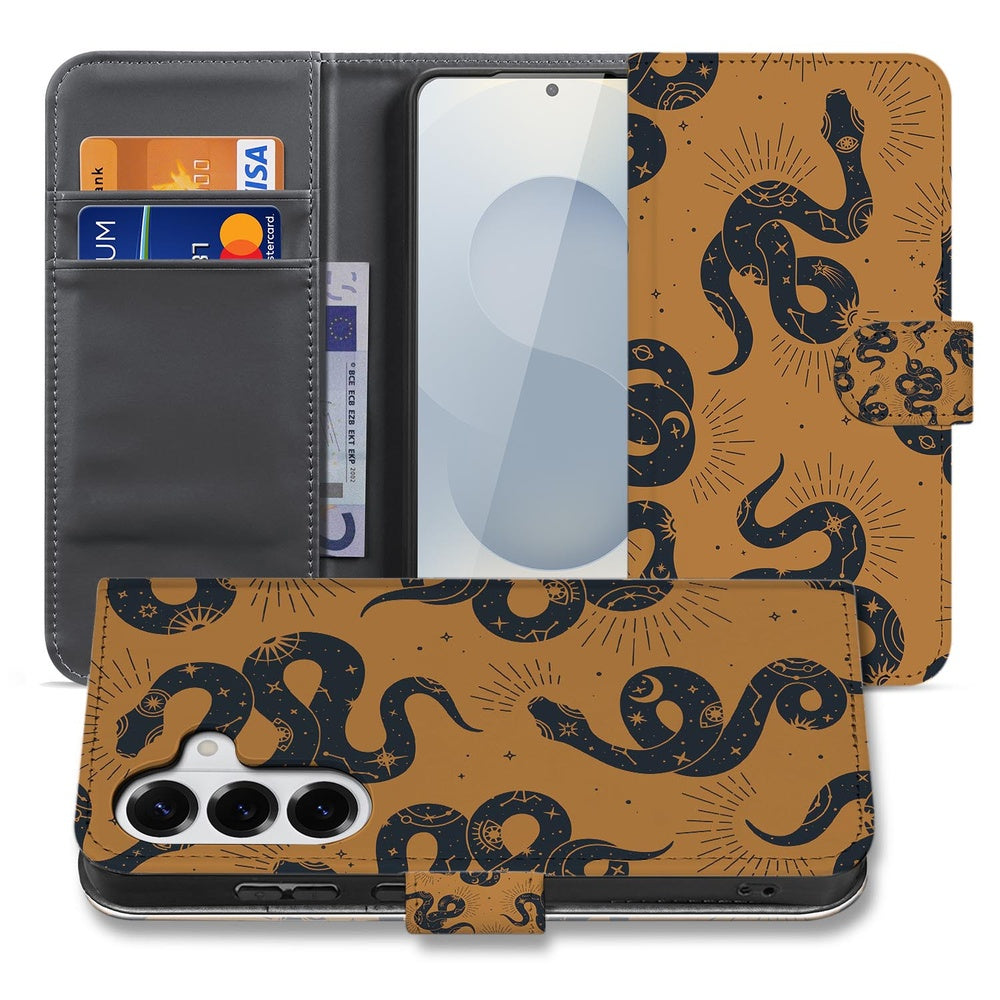 Samsung Galaxy S26 Telefoonhoesje Slangenontwerp slangenprint bruin vooraanzicht.