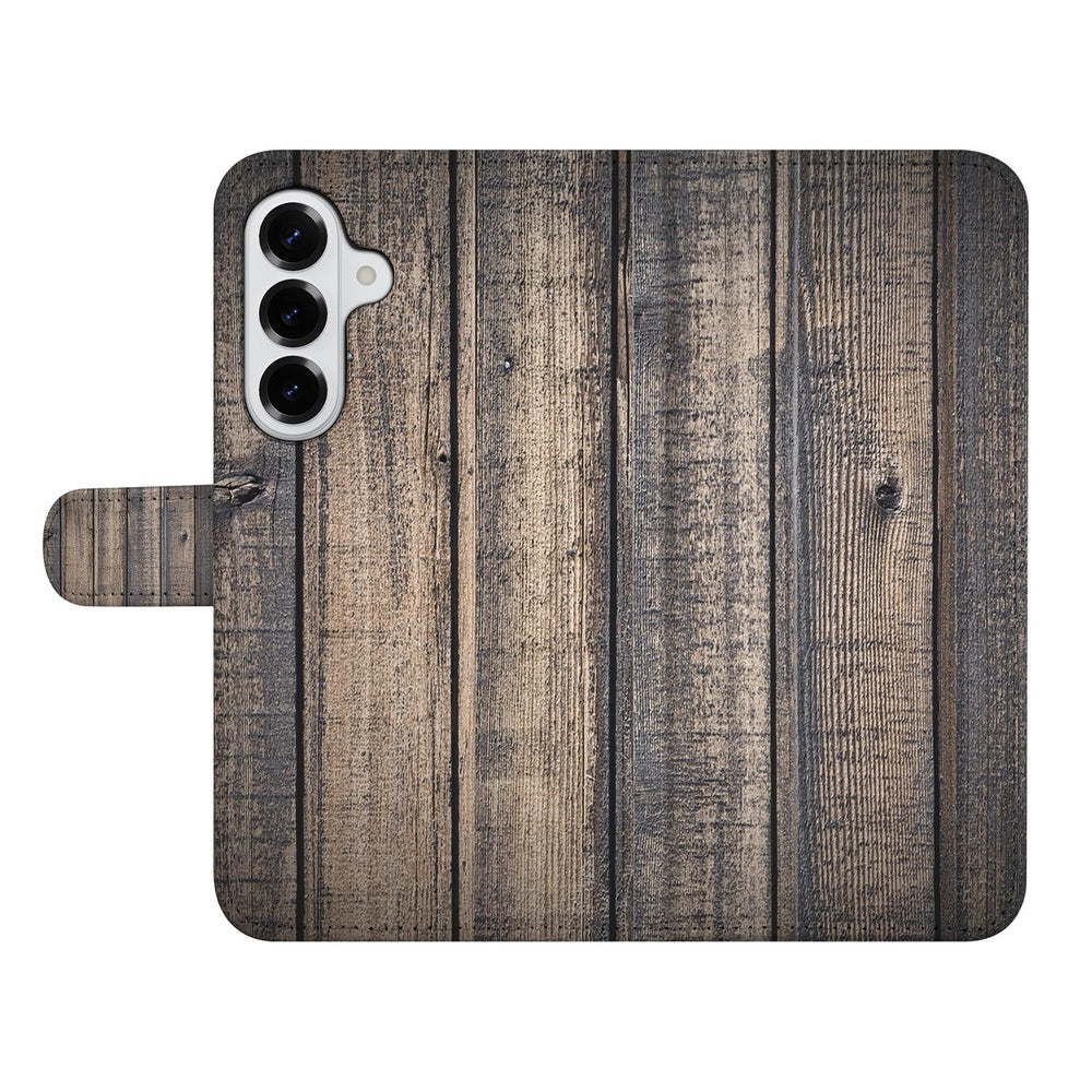 Samsung Galaxy S26 Bookcase Hoesje Steigerhout Design Steigerhout Aanzicht.