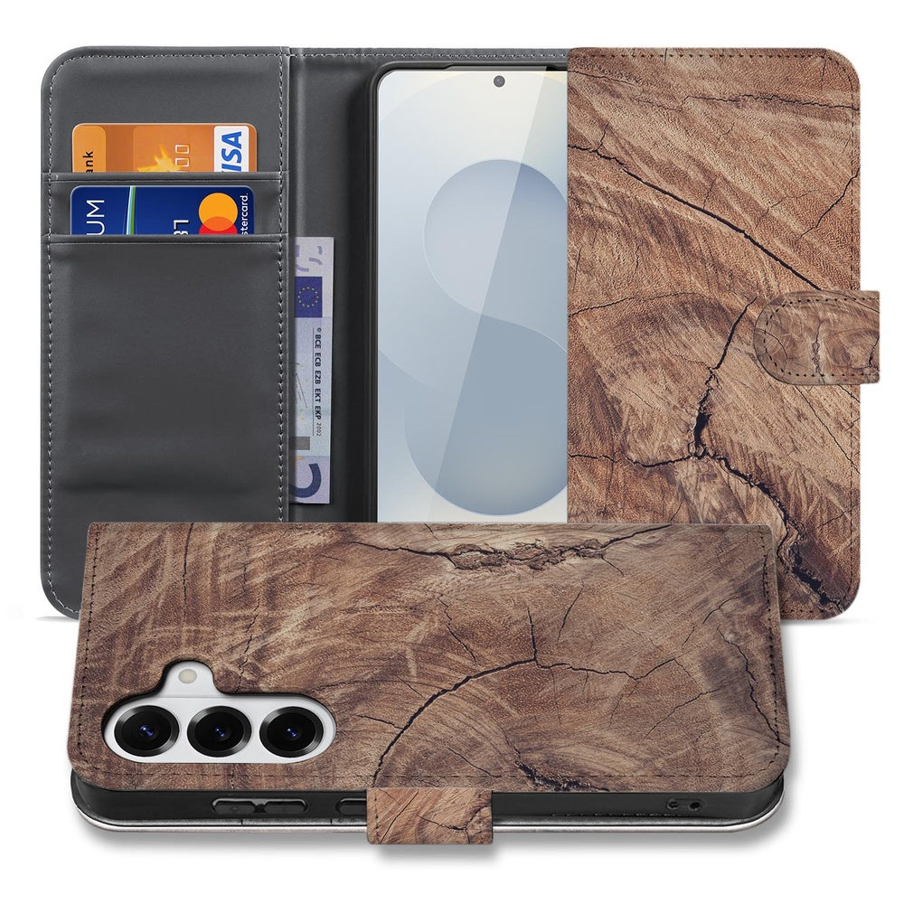 Samsung Galaxy S26 Book Case Boomstam Bruin Voorzien van kaartenhouder Vooraanzicht.