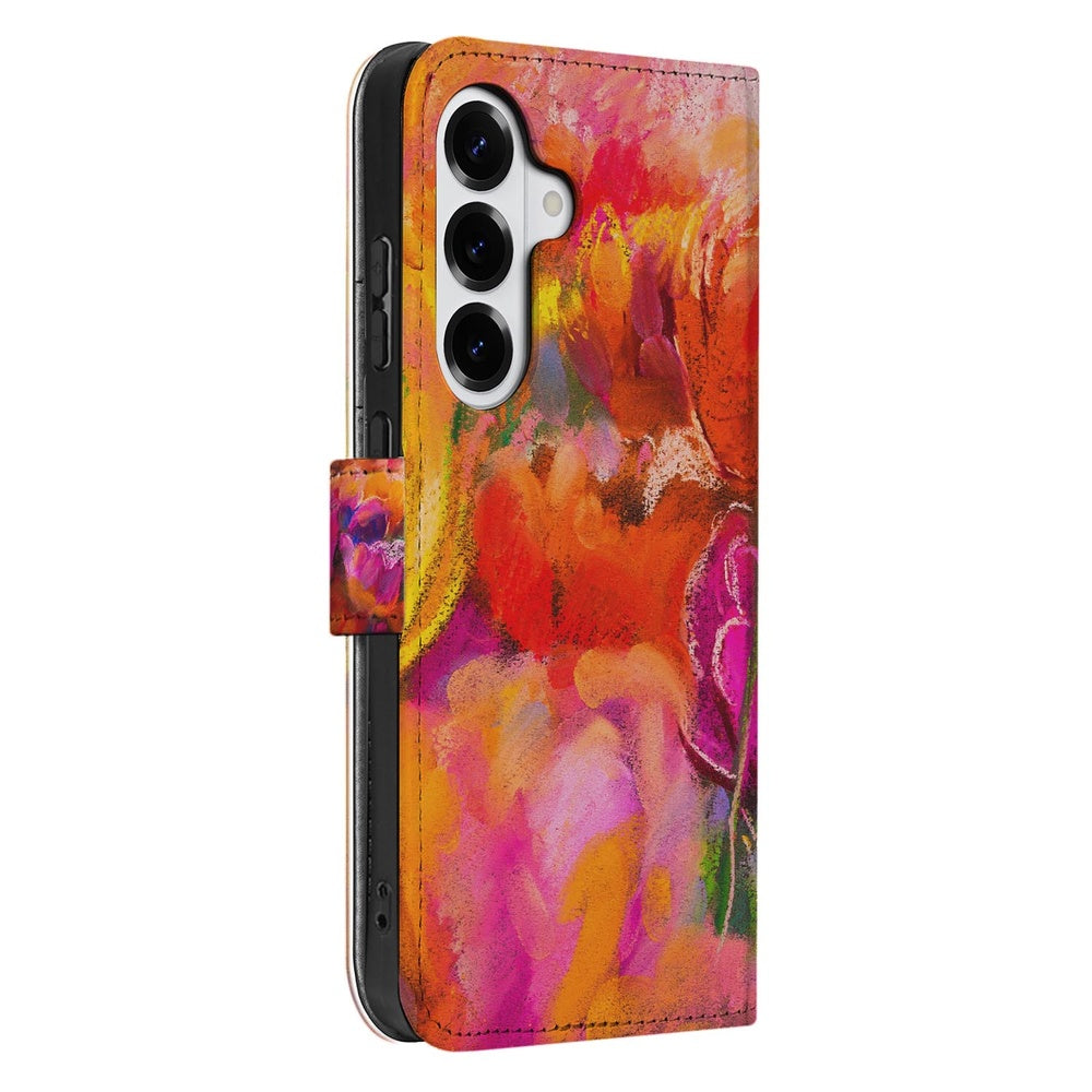 Samsung Galaxy S26 Bookcase Hoesje Tulips tulpen watercolor print zijaanzicht.