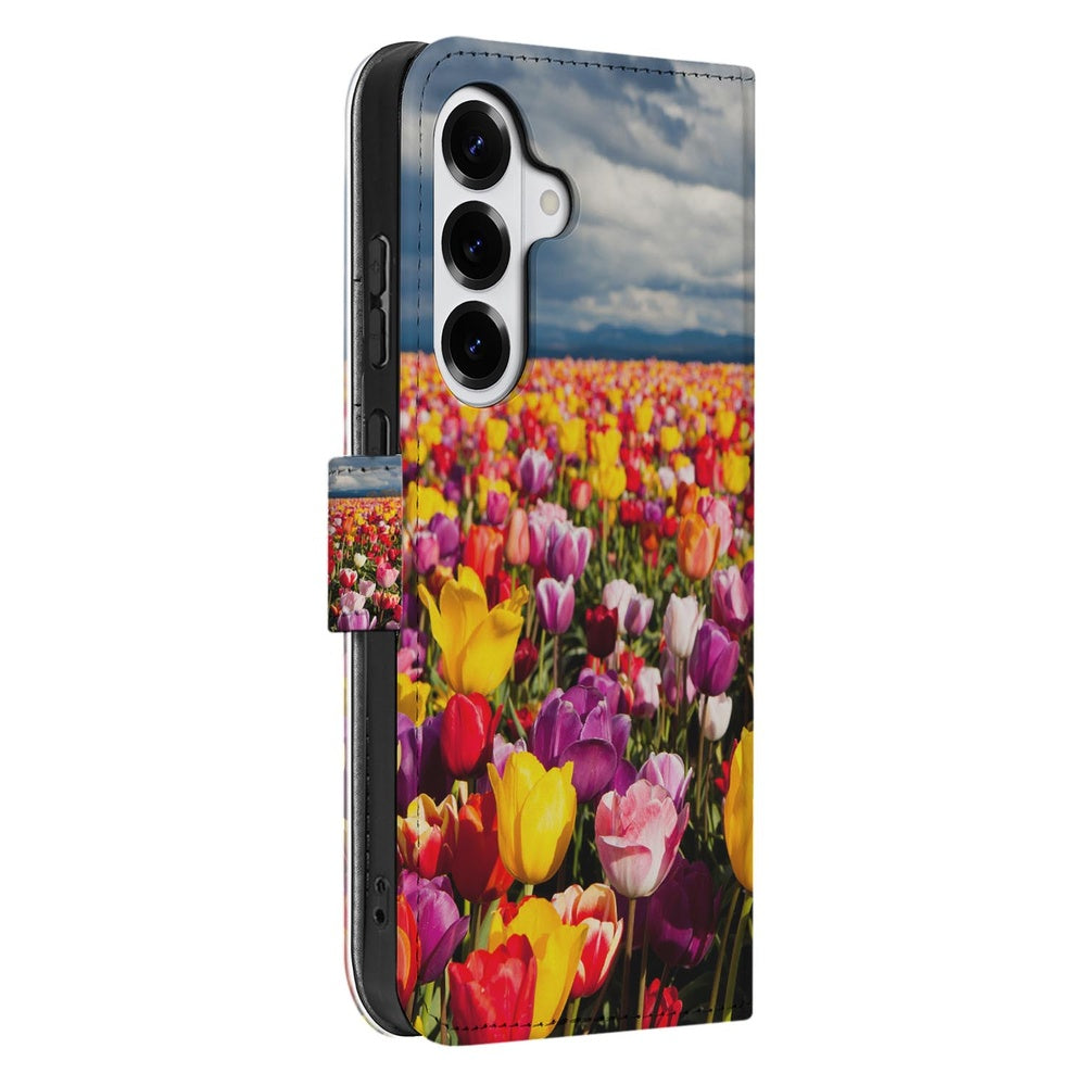 Samsung Galaxy S26 Portemonnee Hoesje Tulpen Motief Tulpen patroon Vooraanzicht.