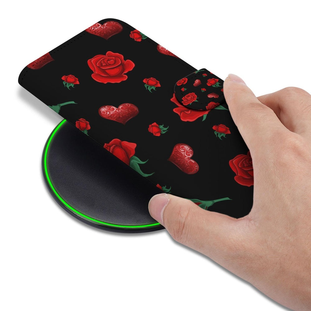 Samsung Galaxy S26 Book Case Hoesje Valentine rose hartjes detail.