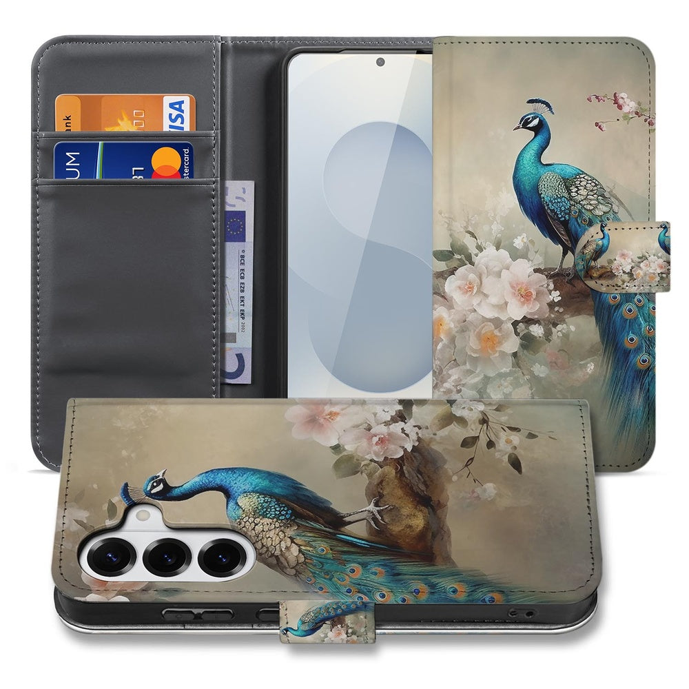 Samsung Galaxy S26 Plus Telefoonhoesje Met Pasjes Vintage Pauw Design Vooraanzicht.