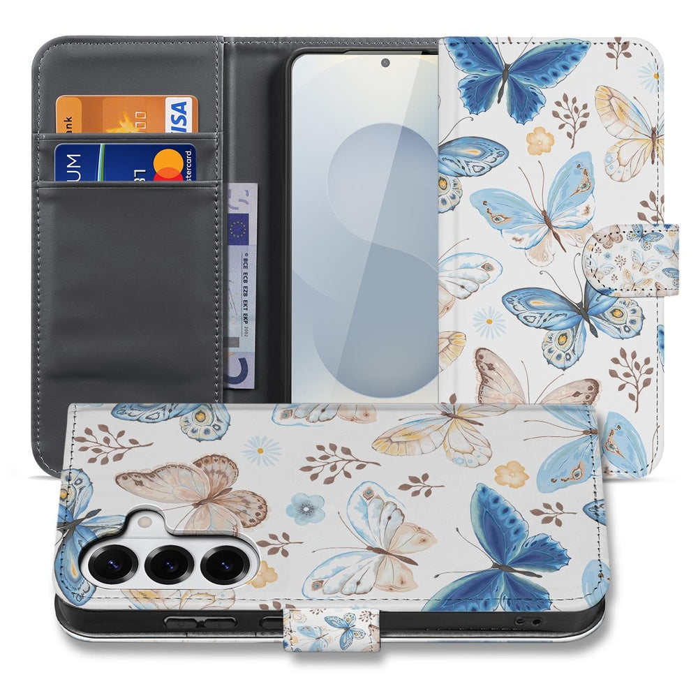 Samsung Galaxy S26 Wallet Hoesje Vlinder boekhoes met vlinderprint vooraanzicht.