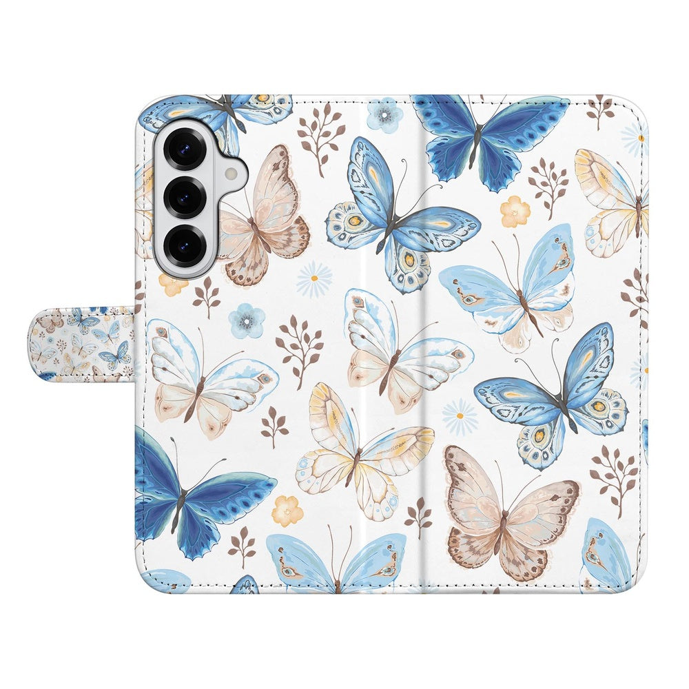 Samsung Galaxy S26 Wallet Hoesje Vlinder vlinderpatroon wit vooraanzicht.