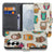 Samsung Galaxy S26 Bookcase Vrolijke Uilen Pasjeshoesje beige oranje groen design aanzicht.
