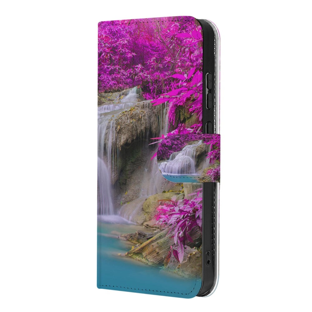 Samsung Galaxy S26 Portemonnee Hoesje Waterval Paars Waterfall design kleurrijk aanzicht.