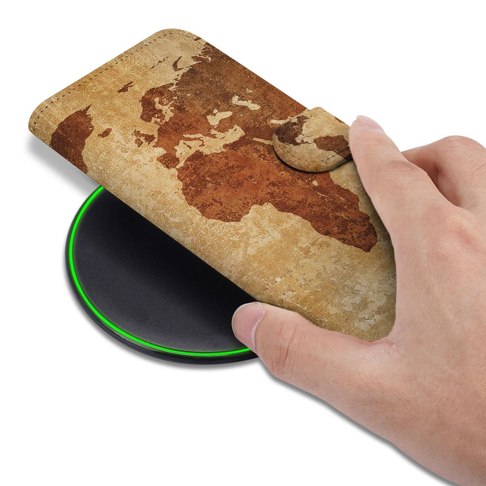 Samsung Galaxy S26 Book Case Wereldkaart warme print handhouder.