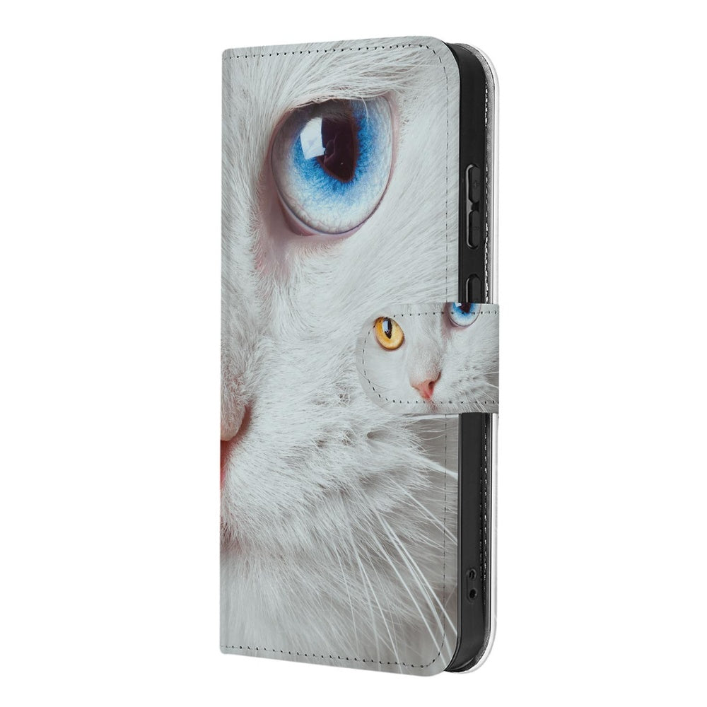 Samsung Galaxy S26 Book Case Witte Kat Dierenprint Aanzicht zijkant.