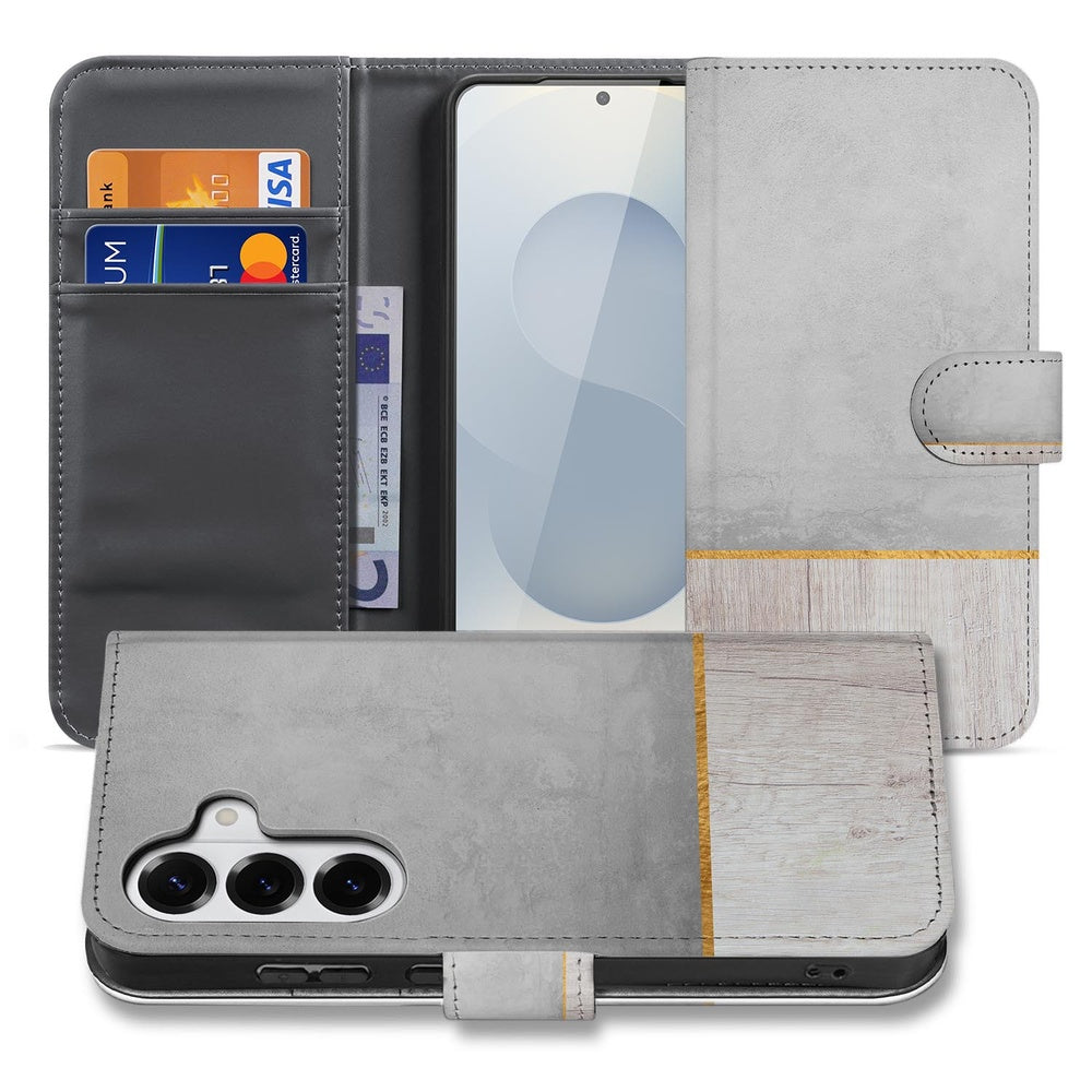 Samsung Galaxy S26 Bookcase Wood Concrete binnenzijde en buitenzijde met creditcard vakken.