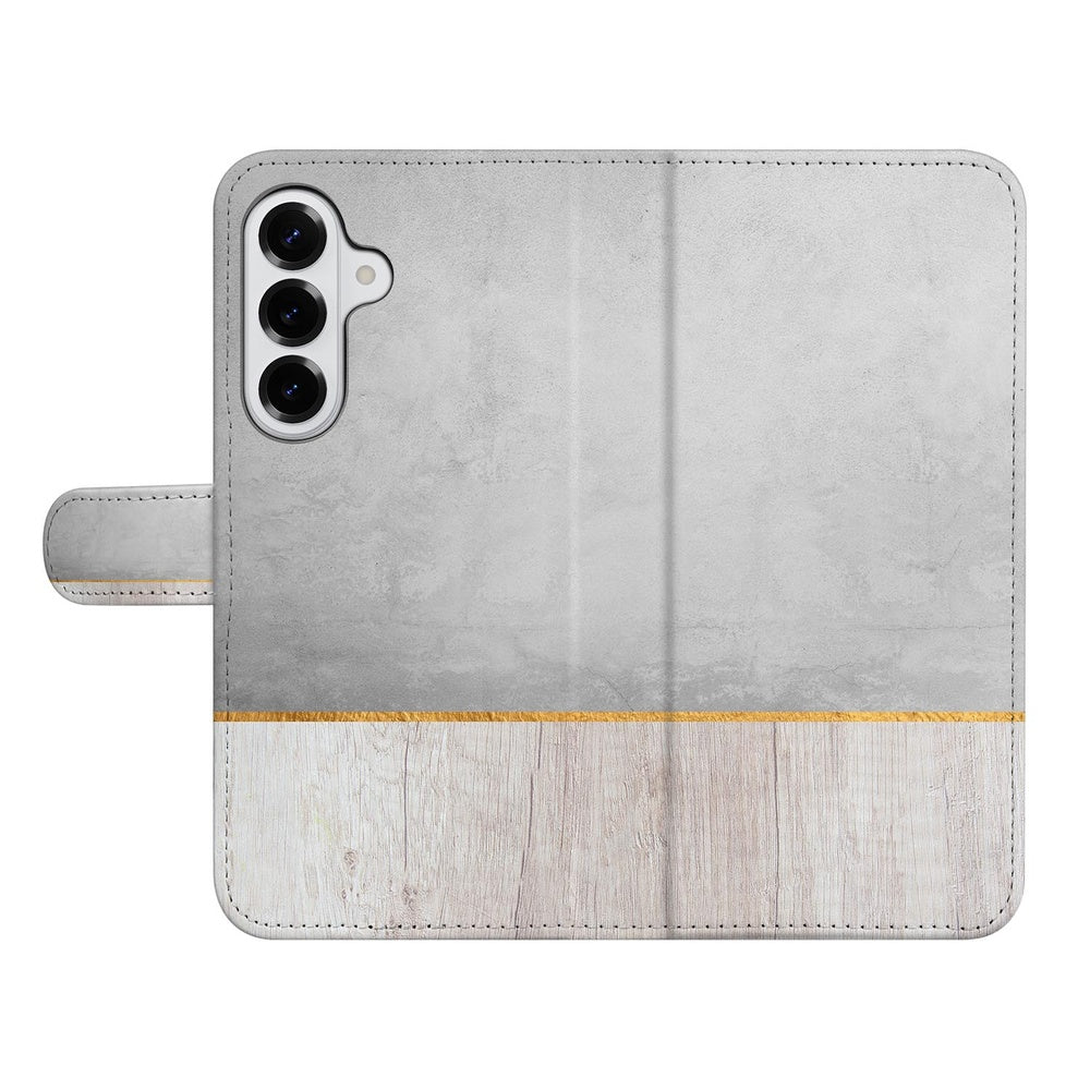 Samsung Galaxy S26 Bookcase Wood Concrete design met grijze en houten textuur.