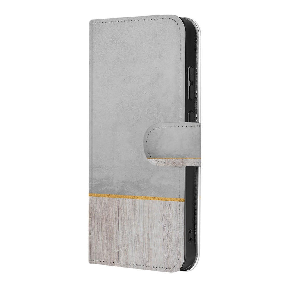 Samsung Galaxy S26 Bookcase Wood Concrete grijs hout beton zijkant.