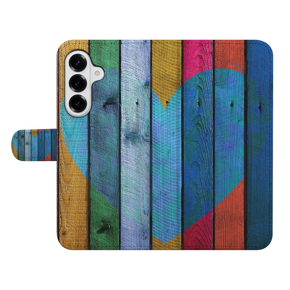 Samsung Galaxy S26 Book Case Hoesje Wood Heart Vooraanzicht.