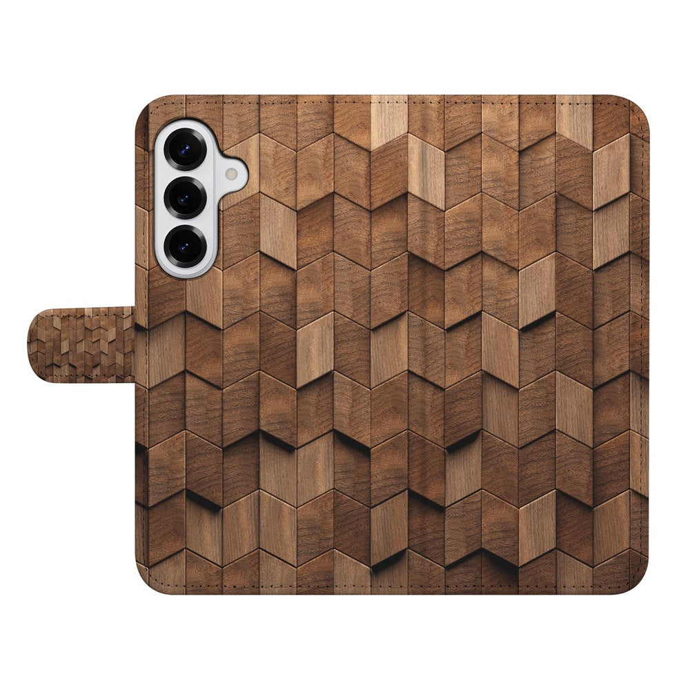Samsung Galaxy S26 Bookcase Bruin Houtprint Vooraanzicht.