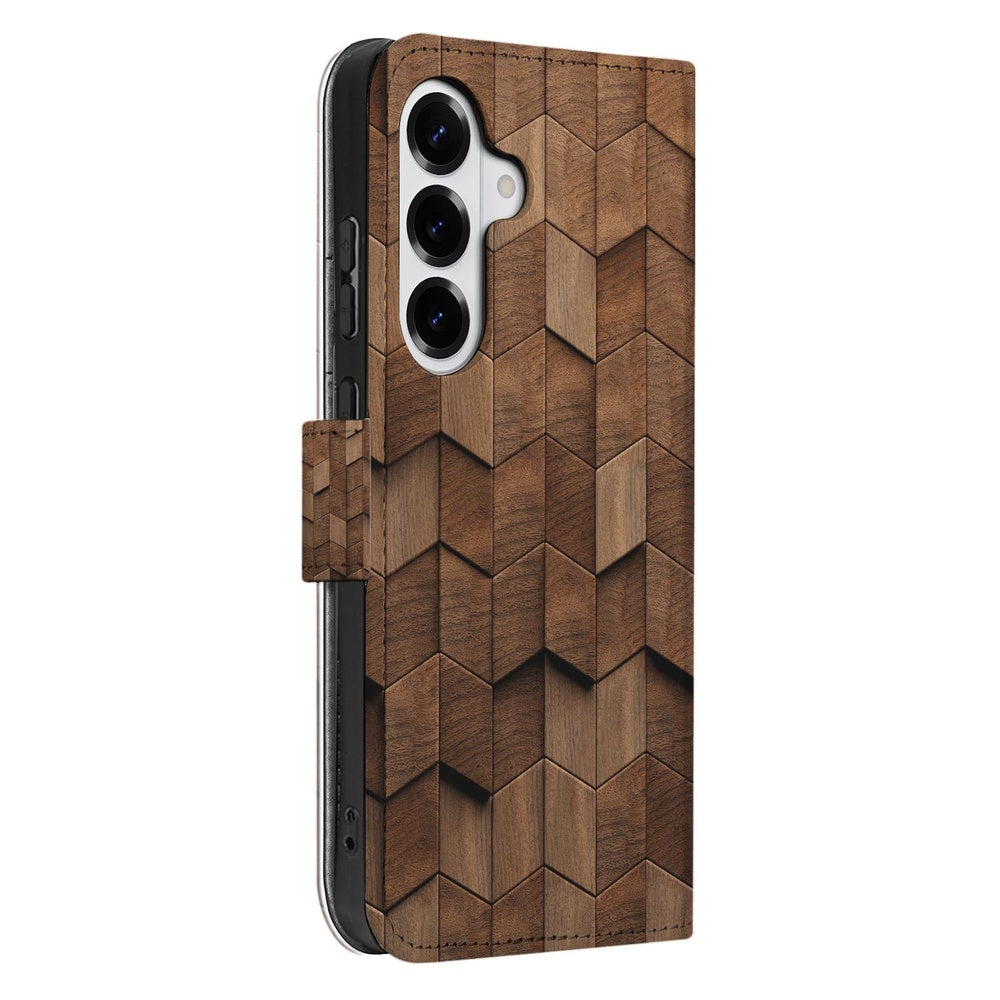 Samsung Galaxy S26 Bookcase Bruin Houtprint Vooraanzicht.