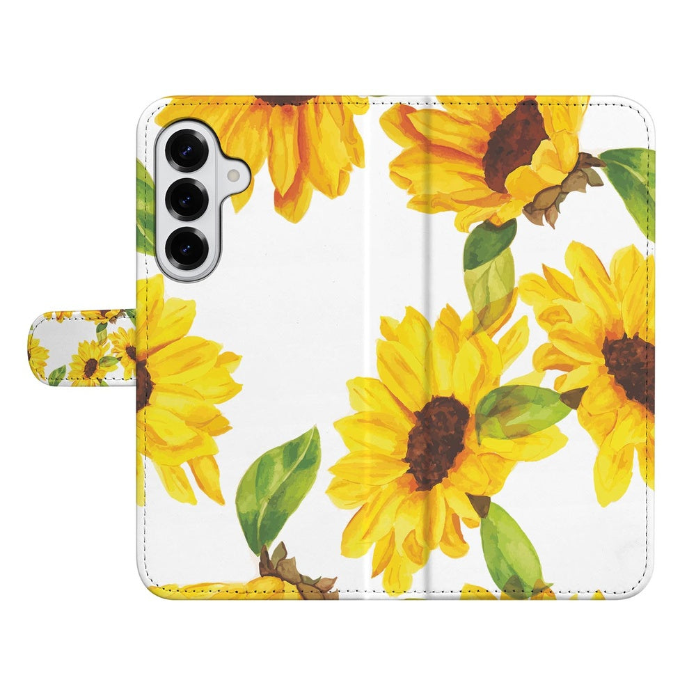 Samsung Galaxy S26 Hoesje Zonnebloemen Wallet Vooraanzicht.