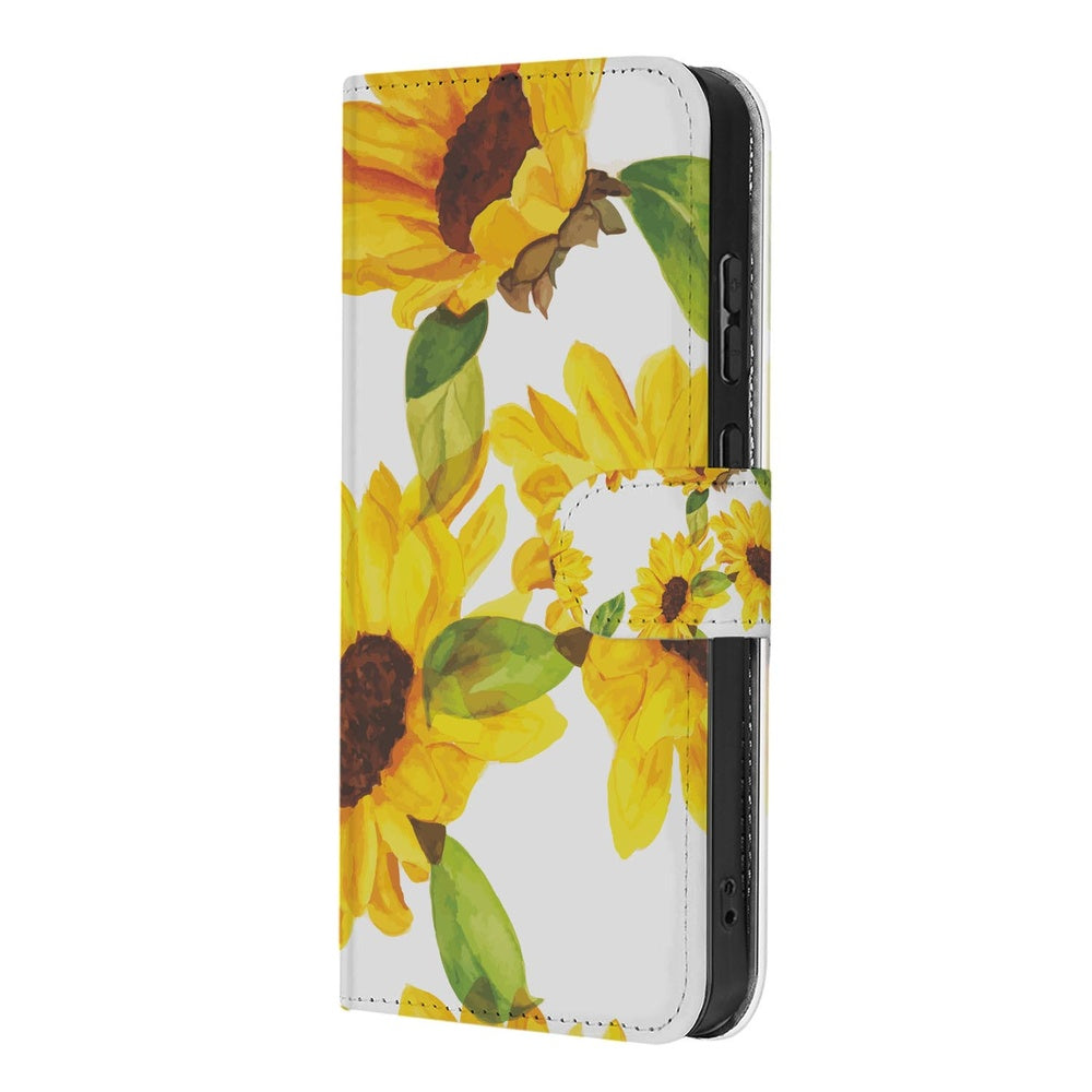 Samsung Galaxy S26 Hoesje Zonnebloemen Wallet zijkant met bloemen design.