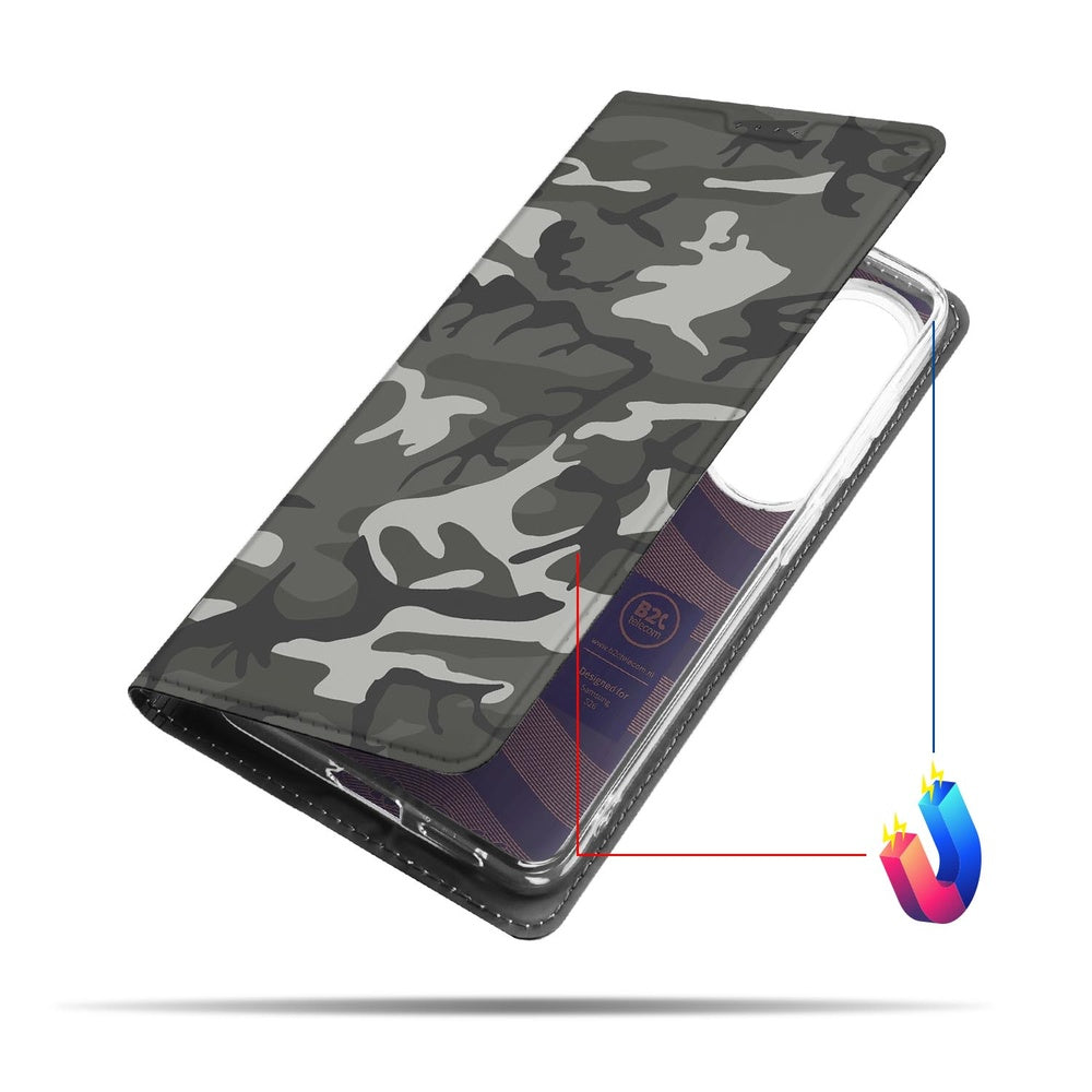 Samsung Galaxy S26 Bookcase Hoesje Army Light camouflageprint vooraanzicht.