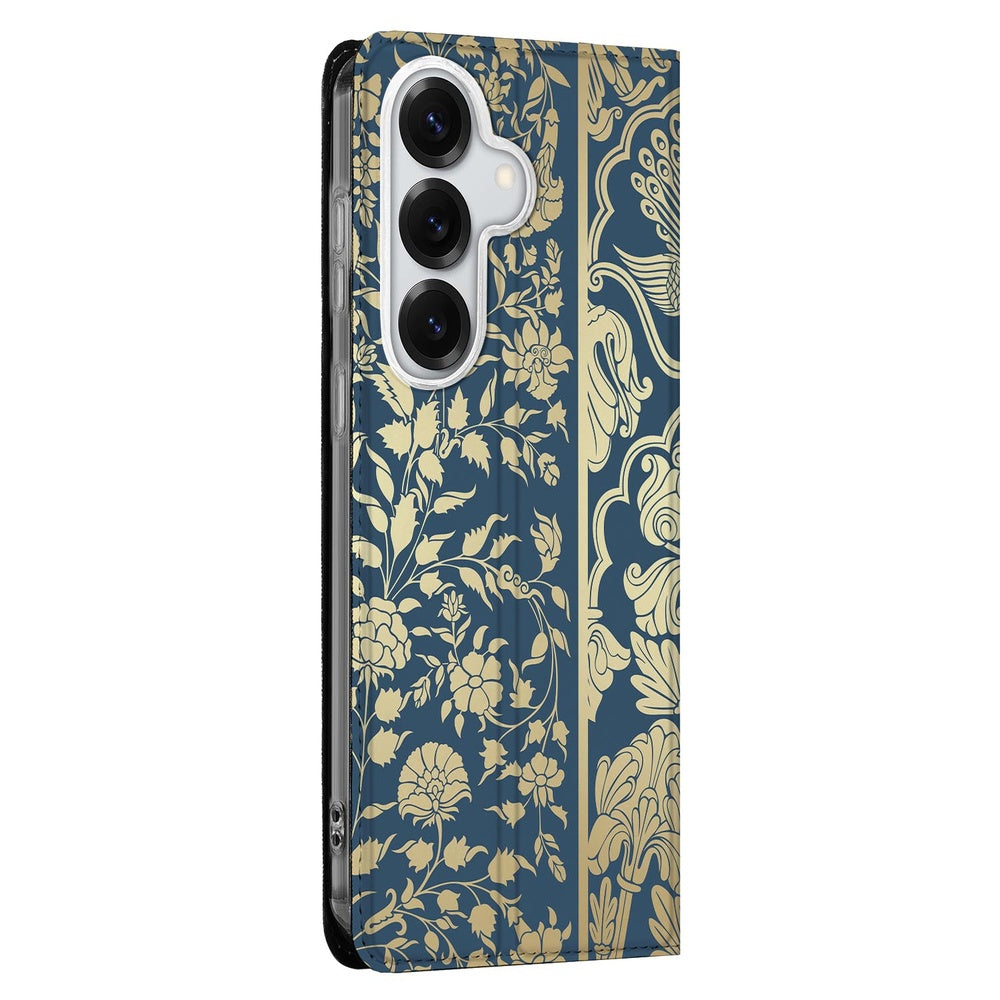 Samsung Galaxy S26 Book Case Beige Flowers bloemenprint detail.