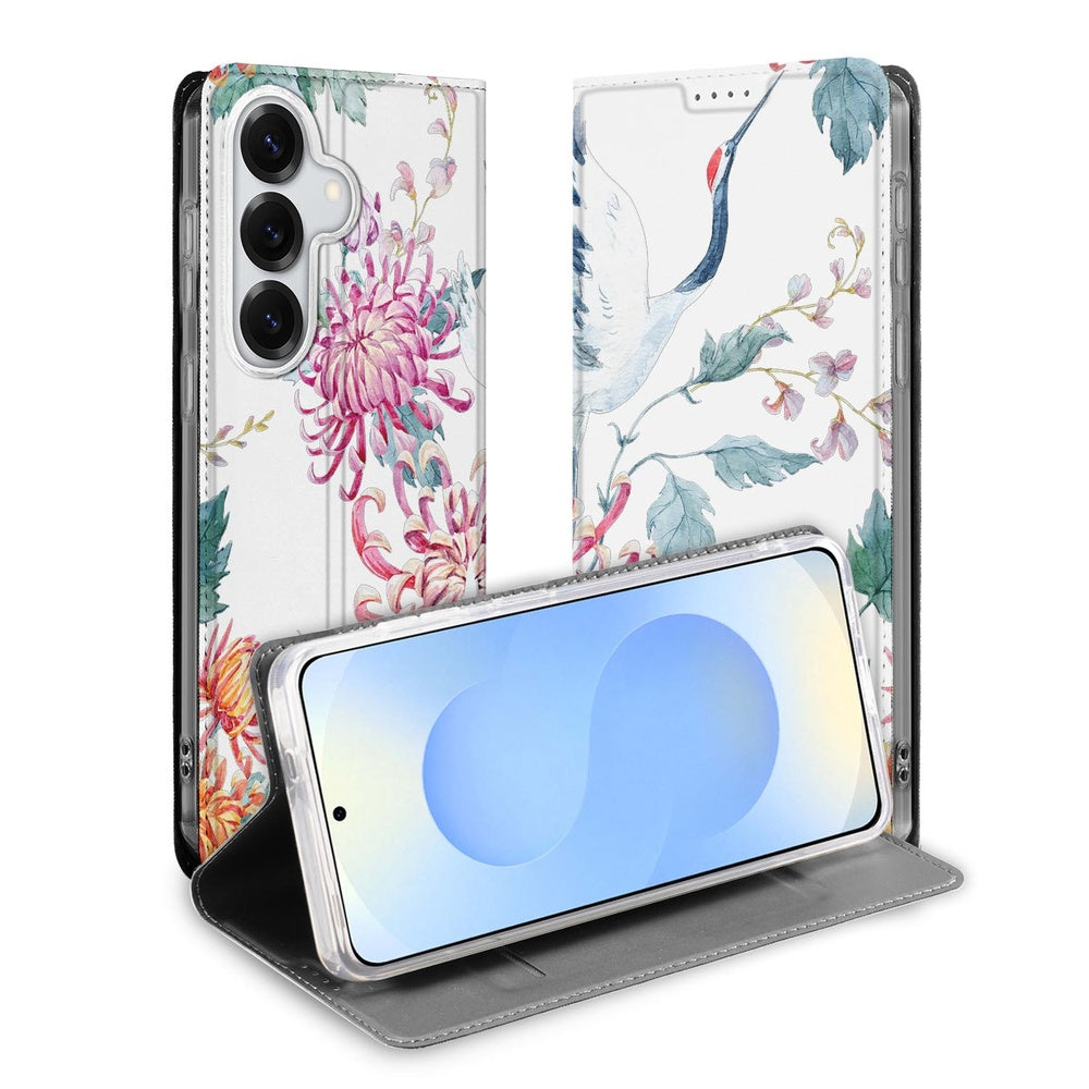 Samsung Galaxy S26 Telefoonhoesje Bird Flowers Vooraanzicht.