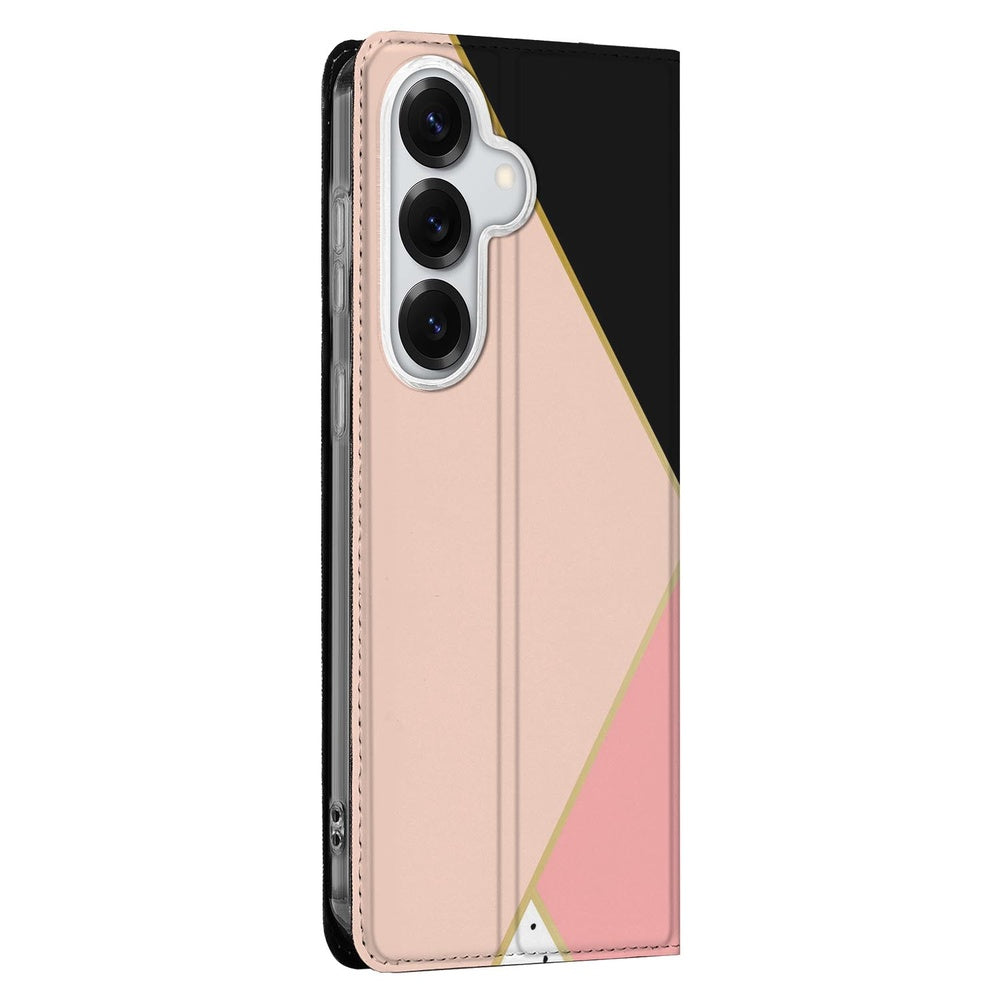 Samsung Galaxy S26 Bookcase Hoesje Black Pink Shapes Detail.