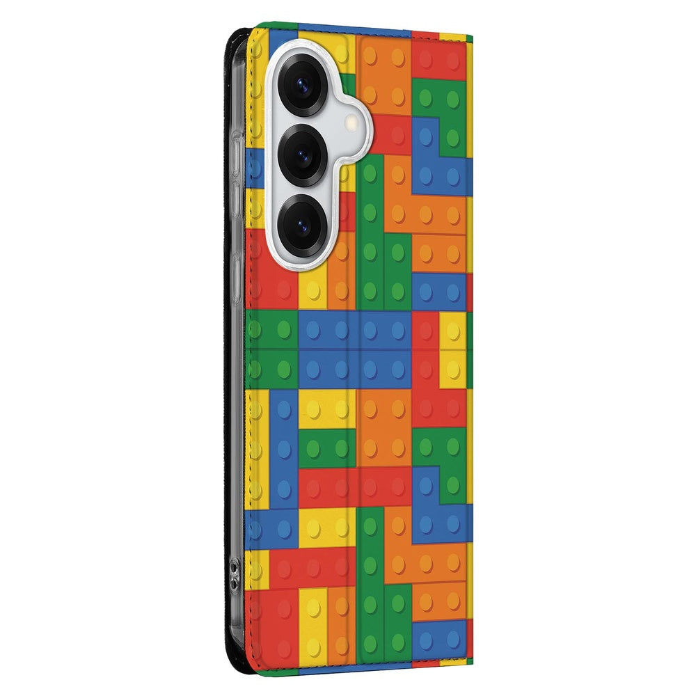 Samsung Galaxy S26 Book Case Blokken blokkenprint ze zijaanzicht.