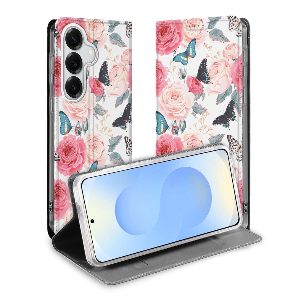 Samsung Galaxy S26 Bookcase Hoesje Butterfly Roses Vooraanzicht.