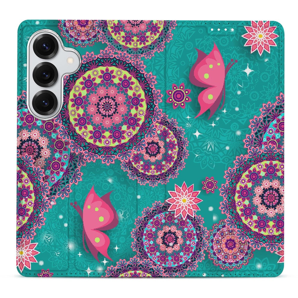 Samsung Galaxy S26 Flip Style Cover Cirkels en Vlinders Vooraanzicht.