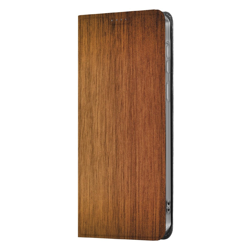 Samsung Galaxy S26 Flip Style Cover Donker Hout Case Bruin Vooraanzicht.